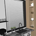 Modern Kitchen Interior With Wooden Cabinets Marble Countertop Sink And Plants On Windowsill