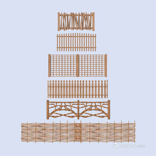 Various Wooden Railing Designs Featuring Different Patterns and Structures 3d model 