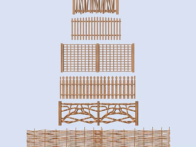 Various Wooden Railing Designs Featuring Different Patterns and Structures 3d model