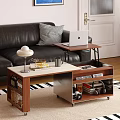 Modern Wooden Coffee Table With Marble Top Lamp Mug Magazines And Storage Shelves