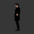 Stylish Men's Daily Living Essentials With Black Coat Hat Red Tie And Brown Shoes