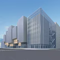 Modern Multi Story Building With Glass Facade And Metal Framework Design 3d model