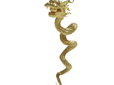 Golden Dragon Sculpture With Coiled Body And Decorative Art Design 3d model