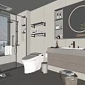 Modern Bathroom Interior With Glass Shower Enclosure Intelligent Toilet Large Mirror And Marble Countertop