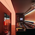 Modern KTV Lounge Interior With Neon Lights Comfortable Sofa TV And Bar Counter