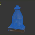 Conical Architectural Building Model With Red Roof Rusty Exterior Grid Structure And Base