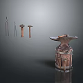Blacksmith Hardware Tools Including Anvil Pincers And Hammers On 3d model