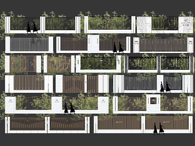 Diverse Modern Building Facades With Greenery Wooden Panels Metal Railings And Pedestrians 3d model