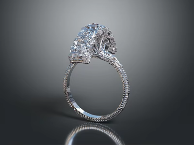 Elegant Diamond Ring With Intricate Design And Sparkling Gemstones On Silver Band 3d model