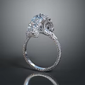 Elegant Diamond Ring With Intricate Design And Sparkling Gemstones On Silver Band