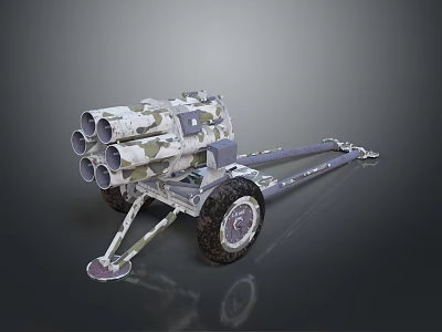 Camouflage Military Multiple Launch Rocket Weapon with Trailer Mounted Launch Tubes and Wheeled Design 3d model