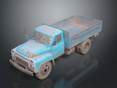 Old Blue Rusty Vintage Truck With Weathered Body Rust Spots And Wheels 3d model