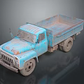 Old Blue Rusty Vintage Truck With Weathered Body Rust Spots And Wheels