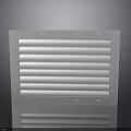 White Vent Grille with Metal Frame Horizontal Slats and Rivets on Smooth Surface