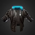 Futuristic Brown Leather Jacket With Glowing Blue Light Strip And Shoulder Details