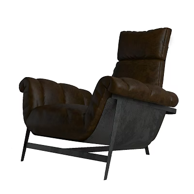 Brown Leather Single Sofa With Modern Design And Black Metal Legs 3d model