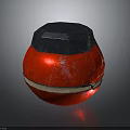 Red Spherical Weapon With Black Hexagonal Top And Textured Surface
