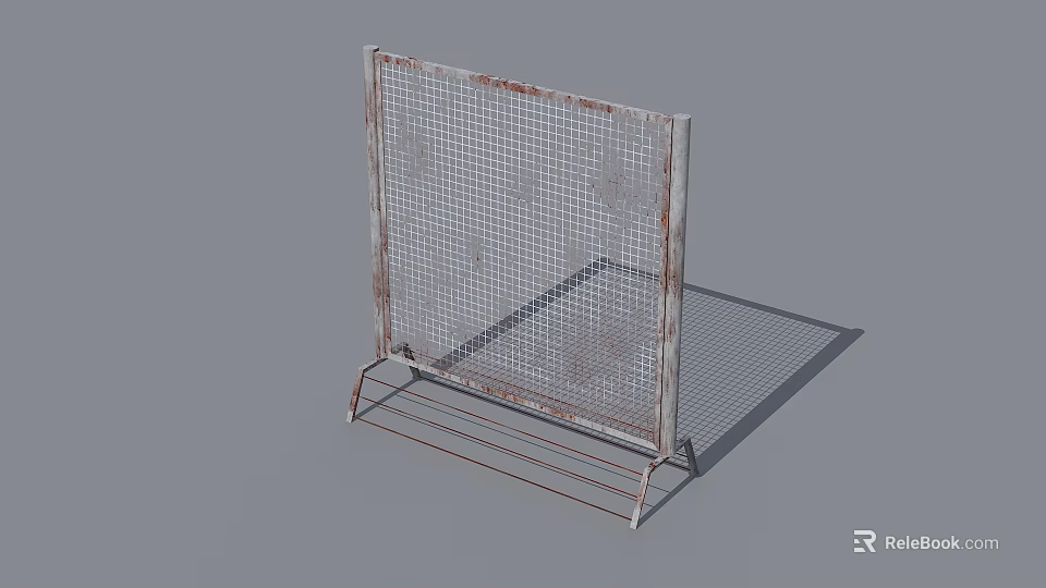 Rusty Metal Grid Fence With Weathered Surface And Support Stand Structure Design 3d model 