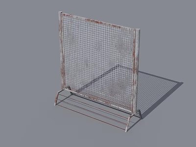 Rusty Metal Grid Fence With Weathered Surface And Support Stand Structure Design 3d model