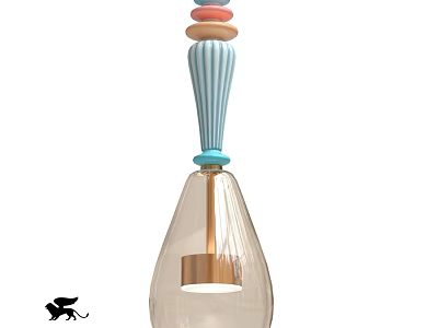 Chandelier Featuring Colorful Top Ornaments Blue Striped Stem And Transparent Glass Shade 3d model