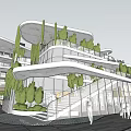 Modern Commercial Street Exterior Design With Greenery Outdoor Seating and Pedestrian Walkways