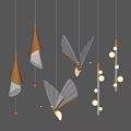 Modern Chandeliers With Glass Metal Butterfly Wing Cone Sphere Shapes Hanging On Minimalist Background