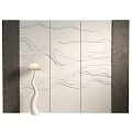 Modern Sofa Backdrop Wall Design With White Wavy Lines Dark Borders And Floor Lamp 3d model