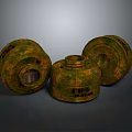 Three Rusty Weapon Parts With Corroded Metal Surfaces And Aged Appearance