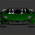 Green Sports Car with Black Roof White Rear Spoiler and Silver Wheels on Reflective Surface