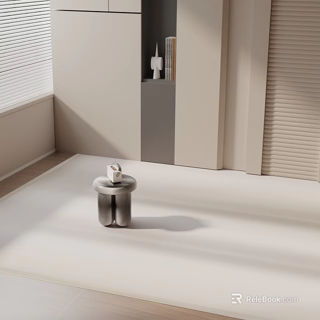Modern White Metal Side Table In Minimalist Contemporary Room With Blinds 3d model 