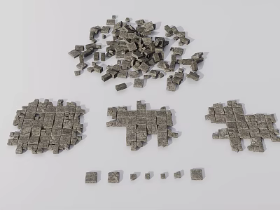 Scattered Metal Cubes And Assembled Shapes With Small Individual Pieces 3d model
