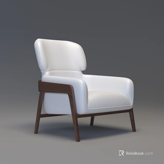 Modern White Single Sofa With Comfortable Armrest And Wooden Legs 3d model 