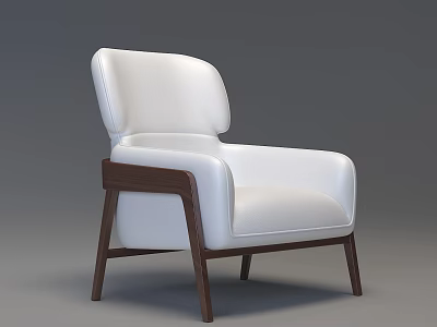 Modern White Single Sofa With Comfortable Armrest And Wooden Legs 3d model