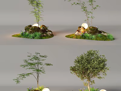 Diverse Plant Combinations With Trees Rocks Moss Small Green Plants And Glowing Orbs 3d model