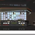 Modern Restaurant Bar Counter With Blue Glass Wall Wine Bottles Warm Lighting And Displayed Fruits