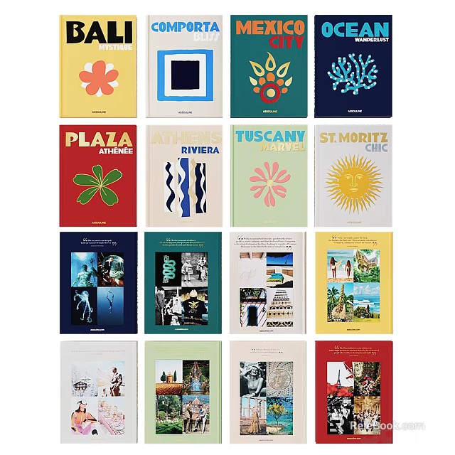 Vintage Books Magazines Covers Featuring Plaza Riviera Tuscan St Moritz Themes And Colorful Designs 3d model 