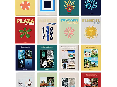 Vintage Books Magazines Covers Featuring Plaza Riviera Tuscan St Moritz Themes And Colorful Designs 3d model