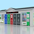 Smart Waste Sorting Station With Colorful Recycling Bins Digital Screen And Educational Posters