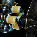 Industrial Equipment With Metallic Spheres Yellow Components Dish Antenna And Connecting Structures