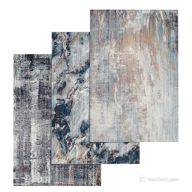 Modern Square Rugs With Abstract Textured Patterns In Blue Gray Beige Tones 3d model