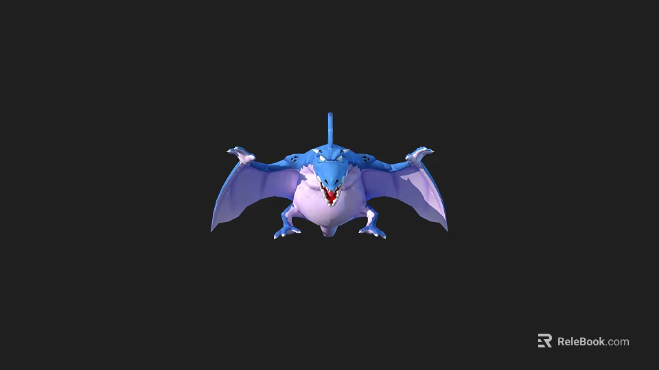 Blue Winged Mythical Creature Fantasy Character with Open Wings and Fierce Posture 3d model 