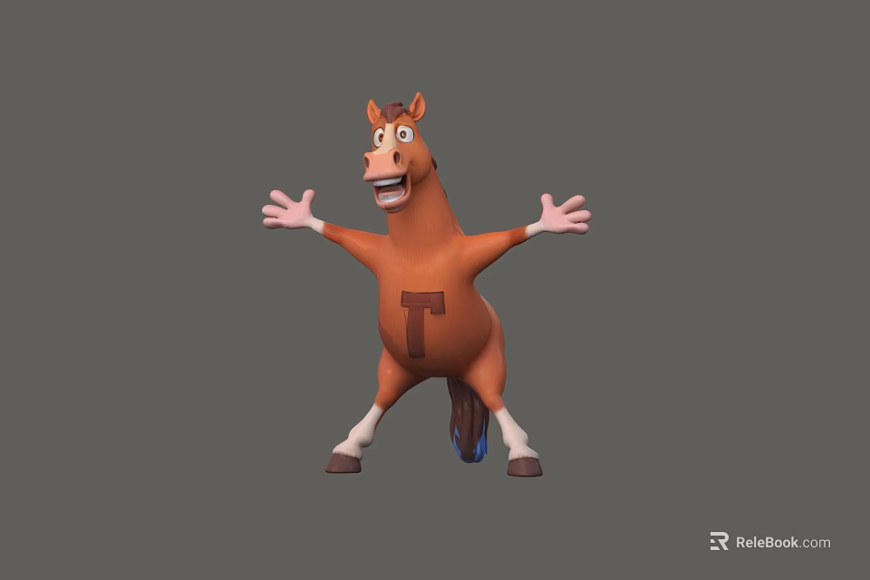 Decorative Ornament Set Featuring Brown Cartoon Horse With Letter T And Cheerful Pose 3d model 