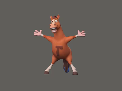 Decorative Ornament Set Featuring Brown Cartoon Horse With Letter T And Cheerful Pose 3d model