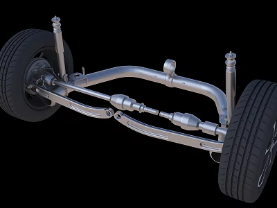 Car Axle Suspension System With Silver Metal Parts And Black Wheels 3d model