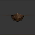 Vintage Wooden Boat With Oar And Interior Seats On Dark Background