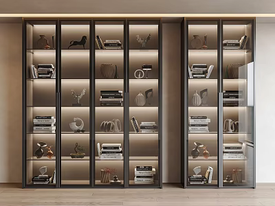 Modern Display Cabinet With Glass Doors Interior Lighting Decorative Items And Books 3d model