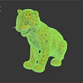 3D Cheetah Cub Model with Yellow Black Spotted Fur Red Eyes Sitting on Reflective Surface