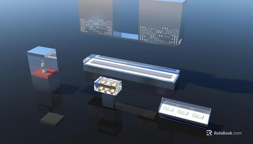 Various Modern Display Cases With Glass Doors LED Lighting And Shelves 3d model 