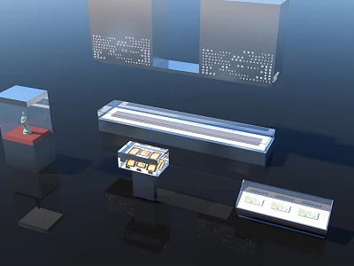 Various Modern Display Cases With Glass Doors LED Lighting And Shelves 3d model
