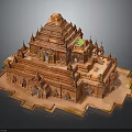 Ancient Multi tiered Red Brick Temple Architecture With Ornate Carvings And Green Top